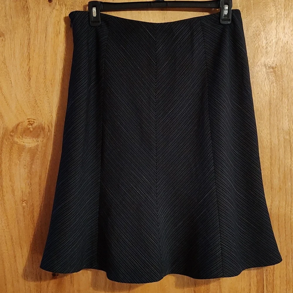 Josephine Chaus Flared A-Line Skirt Black White Pinstripe Careerwear Lined 14